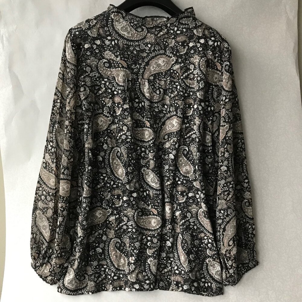 LUCKY BRAND Boho long  Sleeve Paisley blouse Elastic cuffs  Size: M - Picture 2 of 6